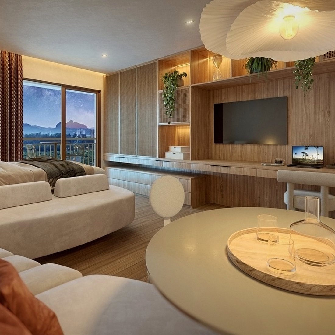 Interior do studio do Living Full 24h, empreendimento na Barra Olímpica, Rio de Janeiro